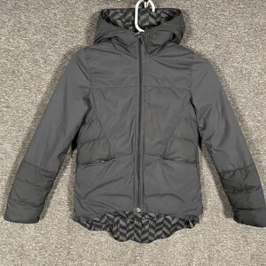 Ivivva Jacket Girls 10 Black Hooded Puffer Quilted Hem Lined Lightweight